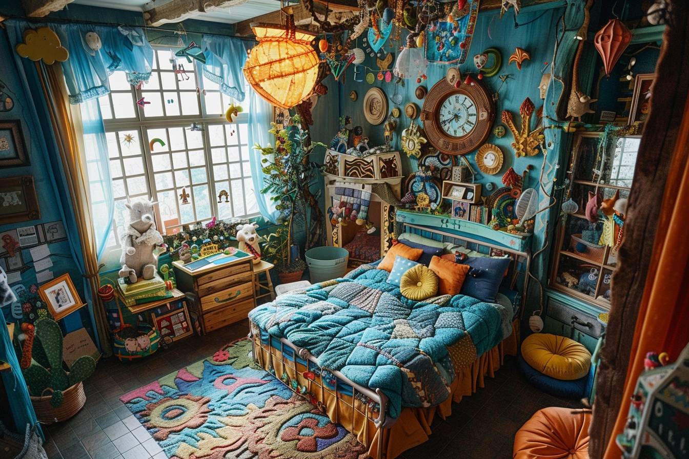 Chambre d'enfant transformée en royaume fantastique avec décorations en matériaux recyclés