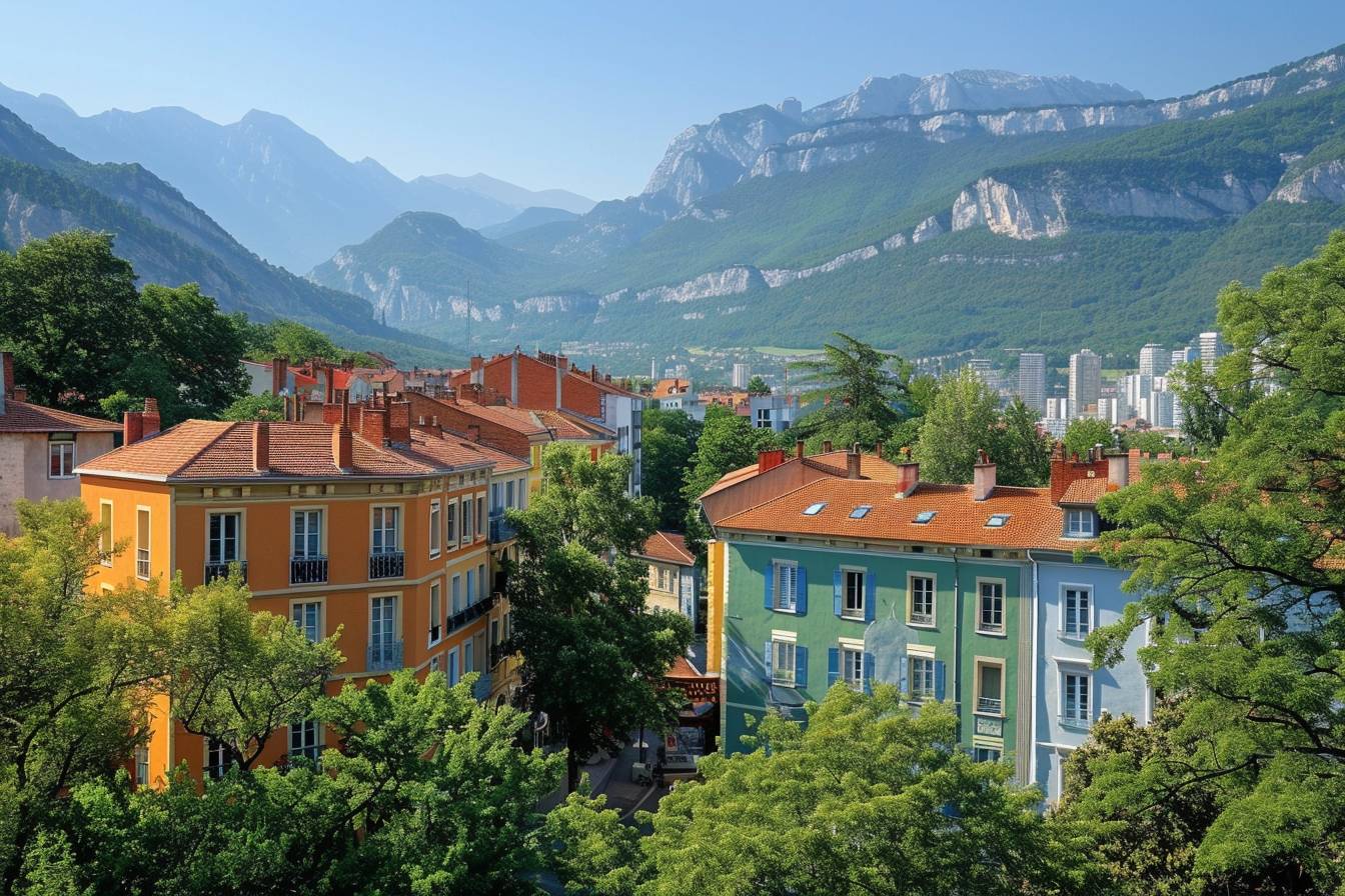 Vue panoramique de Grenoble entourée des Alpes, illustrant les opportunités de trouver un logement dans la ville